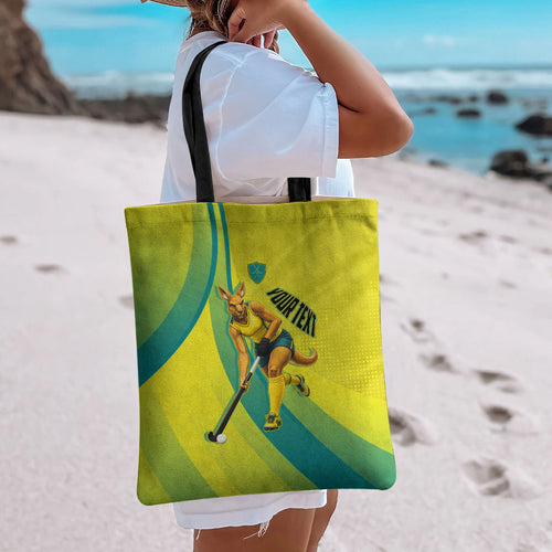 Personalised Hockeyroos Kangaroo Field Hockey Tote Bag Dynamic Australia Green Gold Athlete Mascot Design