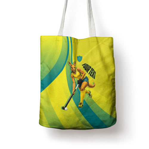 Personalised Hockeyroos Kangaroo Field Hockey Tote Bag Dynamic Australia Green Gold Athlete Mascot Design