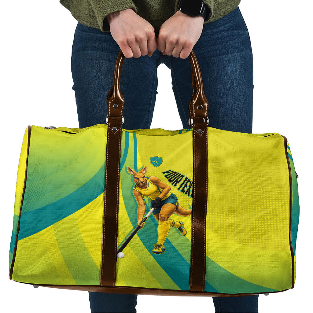 Personalised Hockeyroos Kangaroo Field Hockey Travel Bag Dynamic Australia Green Gold Athlete Mascot Design