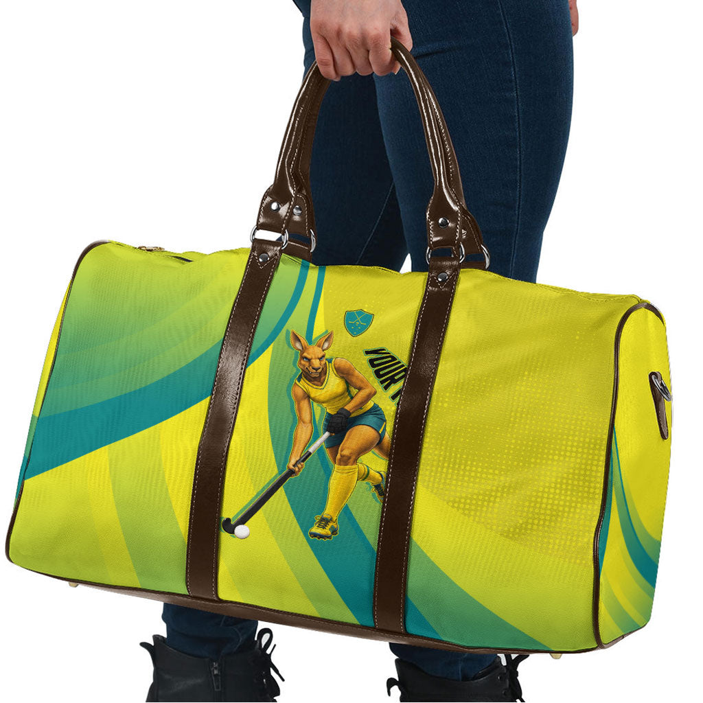 Personalised Hockeyroos Kangaroo Field Hockey Travel Bag Dynamic Australia Green Gold Athlete Mascot Design