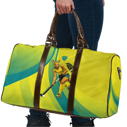 Personalised Hockeyroos Kangaroo Field Hockey Travel Bag Dynamic Australia Green Gold Athlete Mascot Design