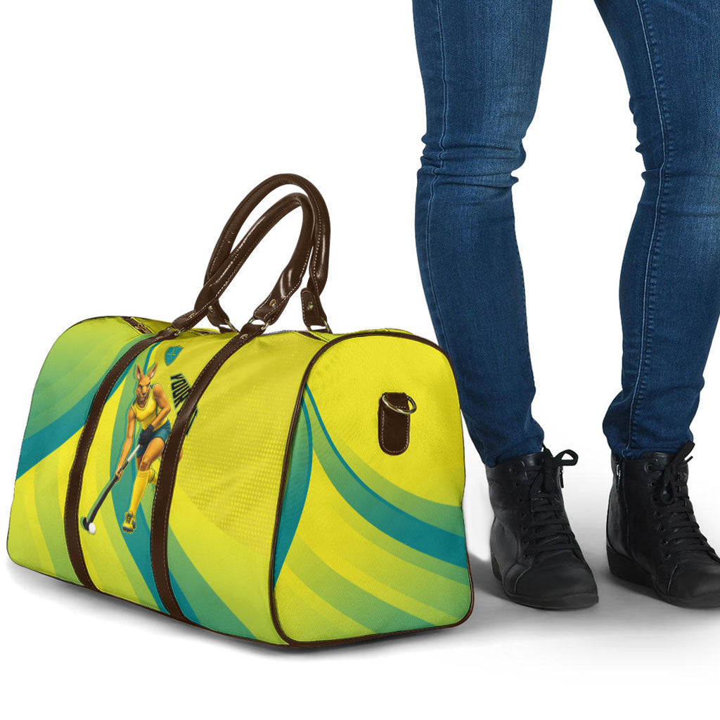 Personalised Hockeyroos Kangaroo Field Hockey Travel Bag Dynamic Australia Green Gold Athlete Mascot Design