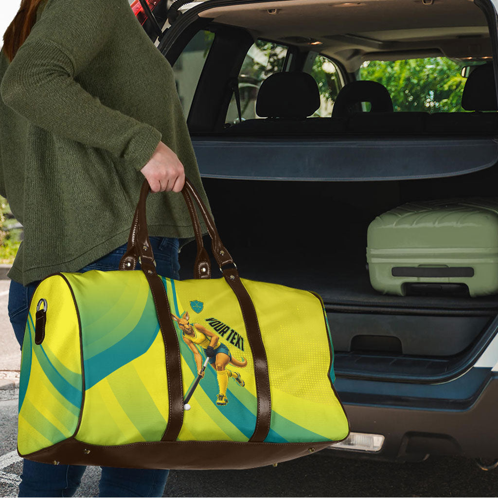 Personalised Hockeyroos Kangaroo Field Hockey Travel Bag Dynamic Australia Green Gold Athlete Mascot Design