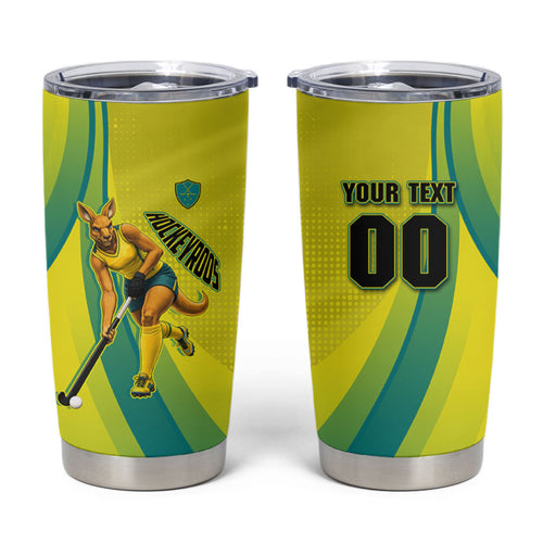Personalised Hockeyroos Kangaroo Field Hockey Tumbler Cup Dynamic Australia Green Gold Athlete Mascot Design