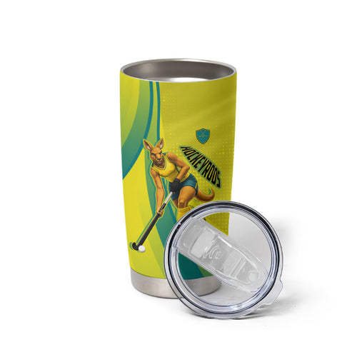 Personalised Hockeyroos Kangaroo Field Hockey Tumbler Cup Dynamic Australia Green Gold Athlete Mascot Design