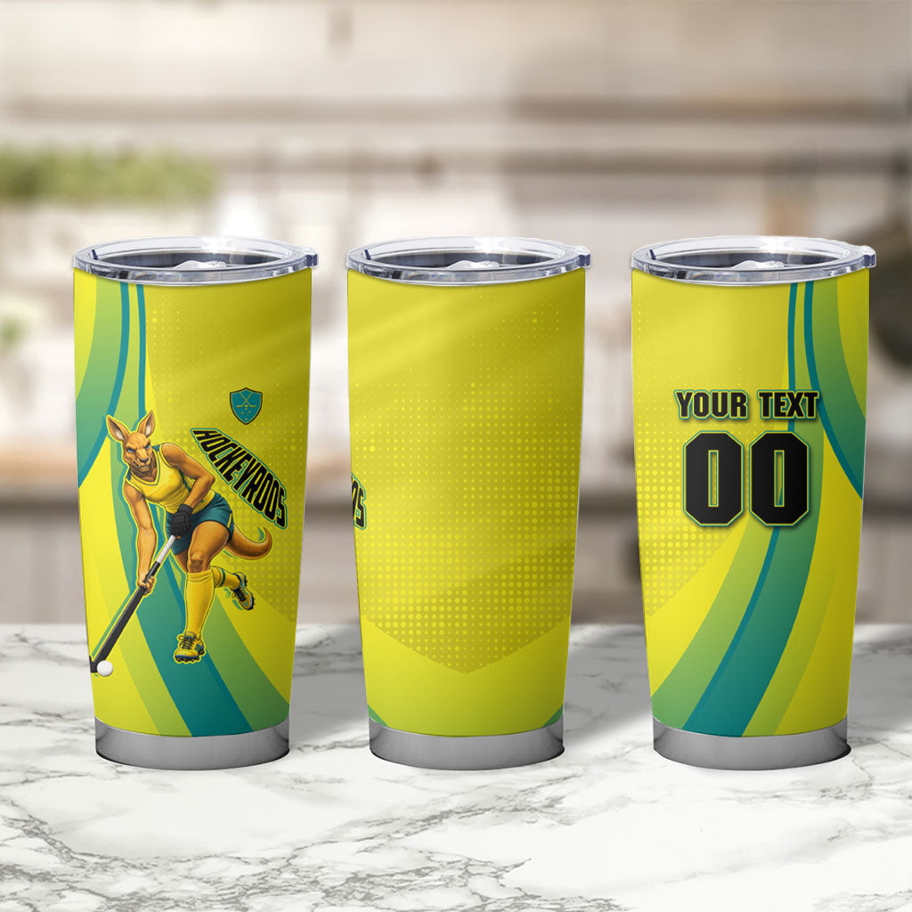 Personalised Hockeyroos Kangaroo Field Hockey Tumbler Cup Dynamic Australia Green Gold Athlete Mascot Design