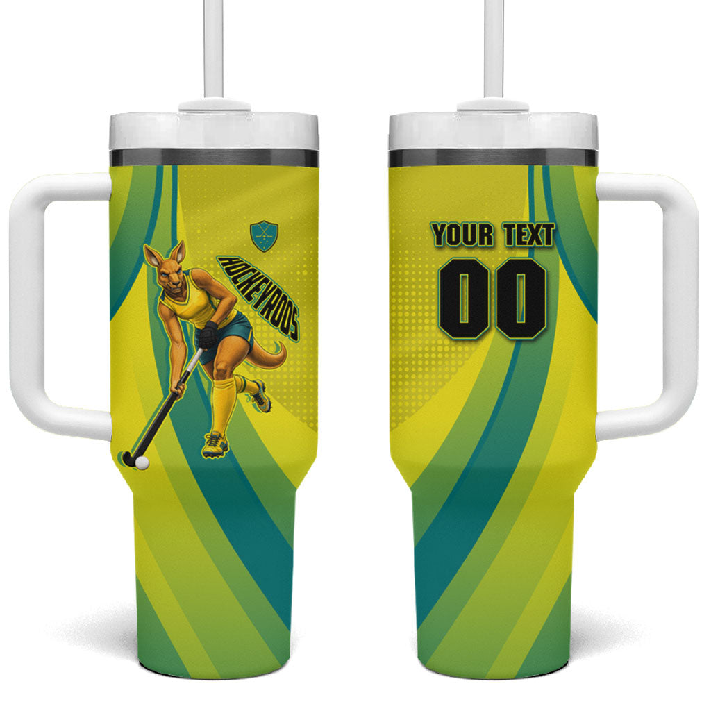 Personalised Hockeyroos Kangaroo Field Hockey Tumbler With Handle Dynamic Australia Green Gold Athlete Mascot Design