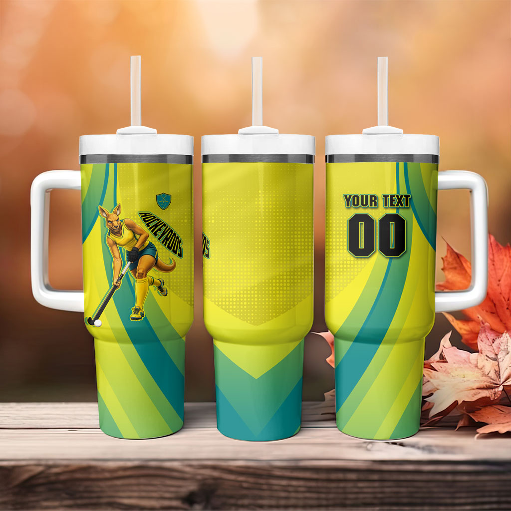 Personalised Hockeyroos Kangaroo Field Hockey Tumbler With Handle Dynamic Australia Green Gold Athlete Mascot Design