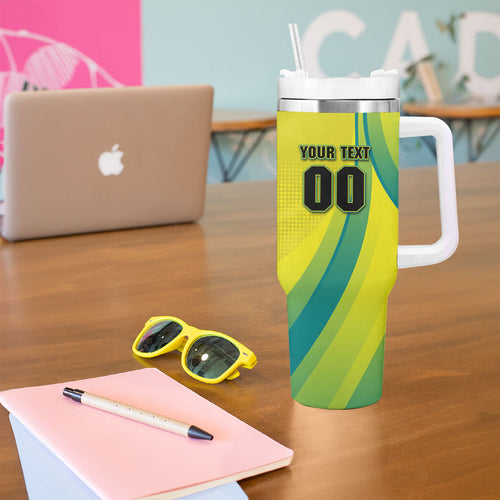 Personalised Hockeyroos Kangaroo Field Hockey Tumbler With Handle Dynamic Australia Green Gold Athlete Mascot Design