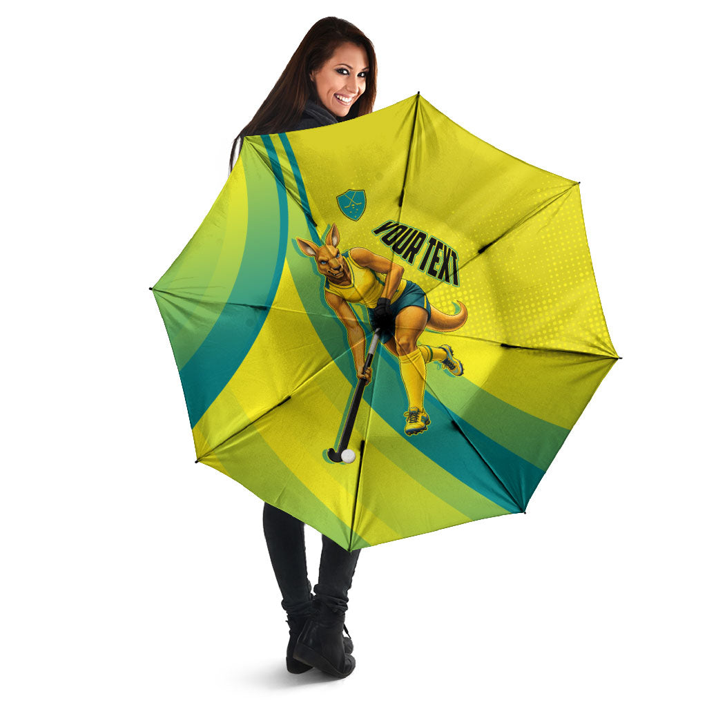 Personalised Hockeyroos Kangaroo Field Hockey Umbrella Dynamic Australia Green Gold Athlete Mascot Design
