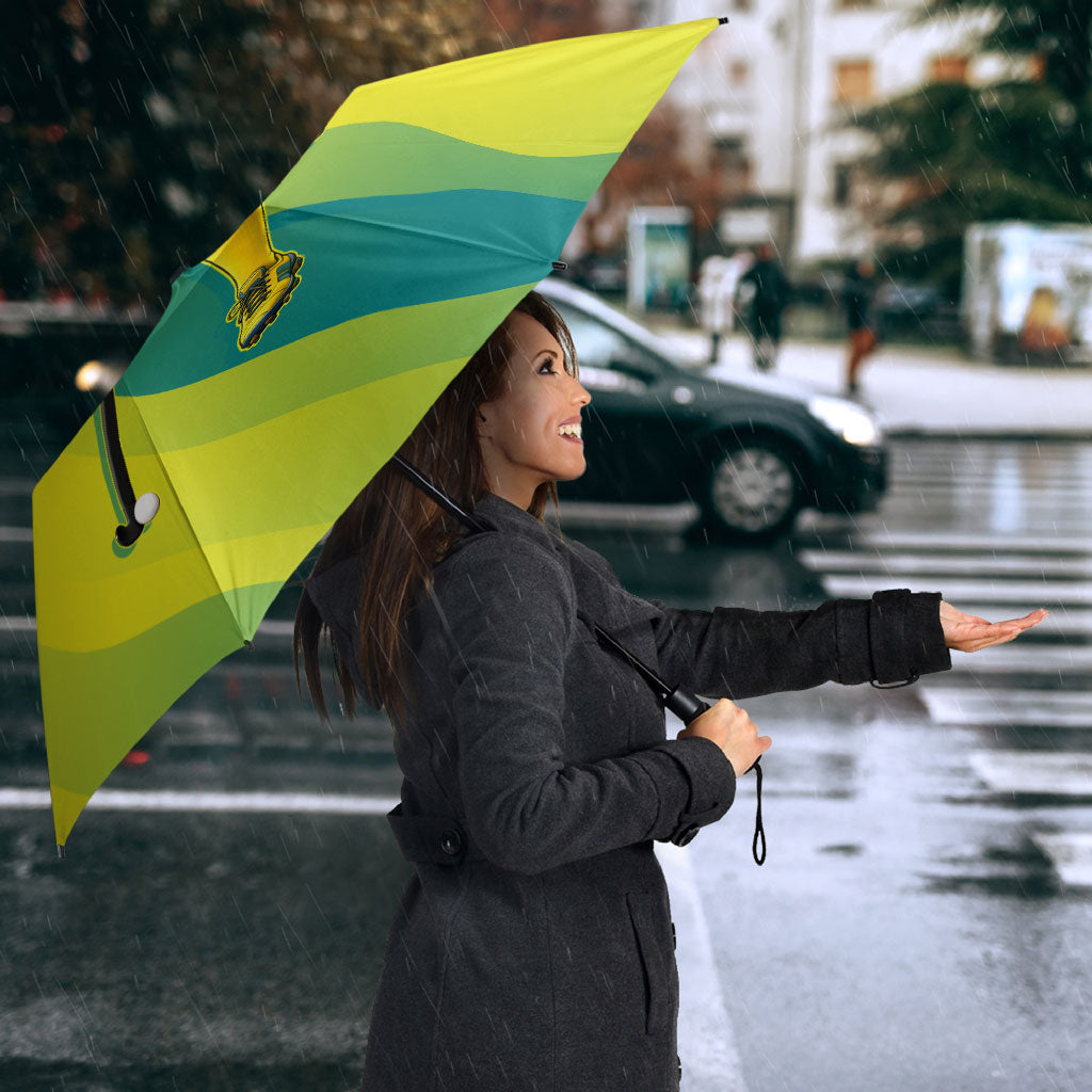 Personalised Hockeyroos Kangaroo Field Hockey Umbrella Dynamic Australia Green Gold Athlete Mascot Design