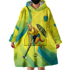 Personalised Hockeyroos Kangaroo Field Hockey Wearable Blanket Hoodie Dynamic Australia Green Gold Athlete Mascot Design