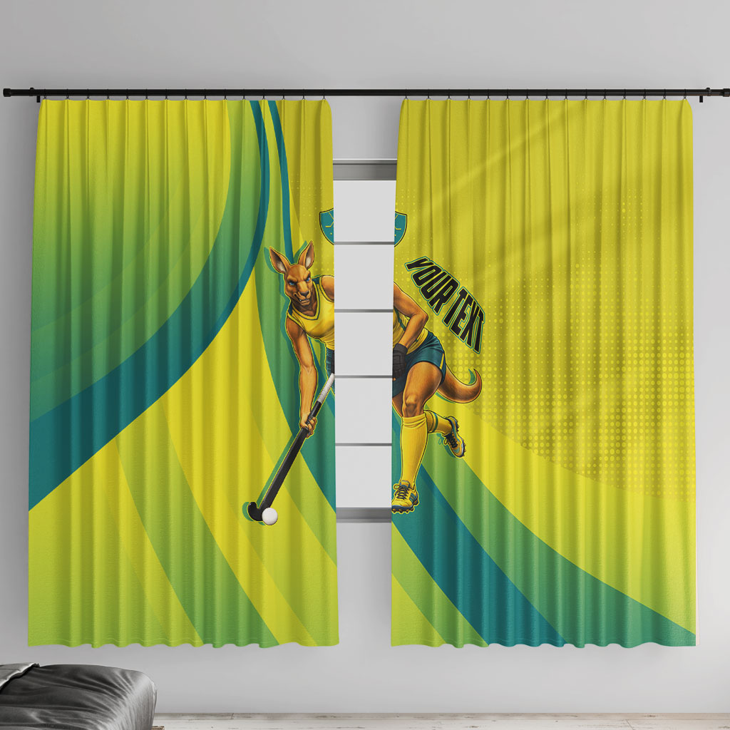 Personalised Hockeyroos Kangaroo Field Hockey Window Curtain Dynamic Australia Green Gold Athlete Mascot Design