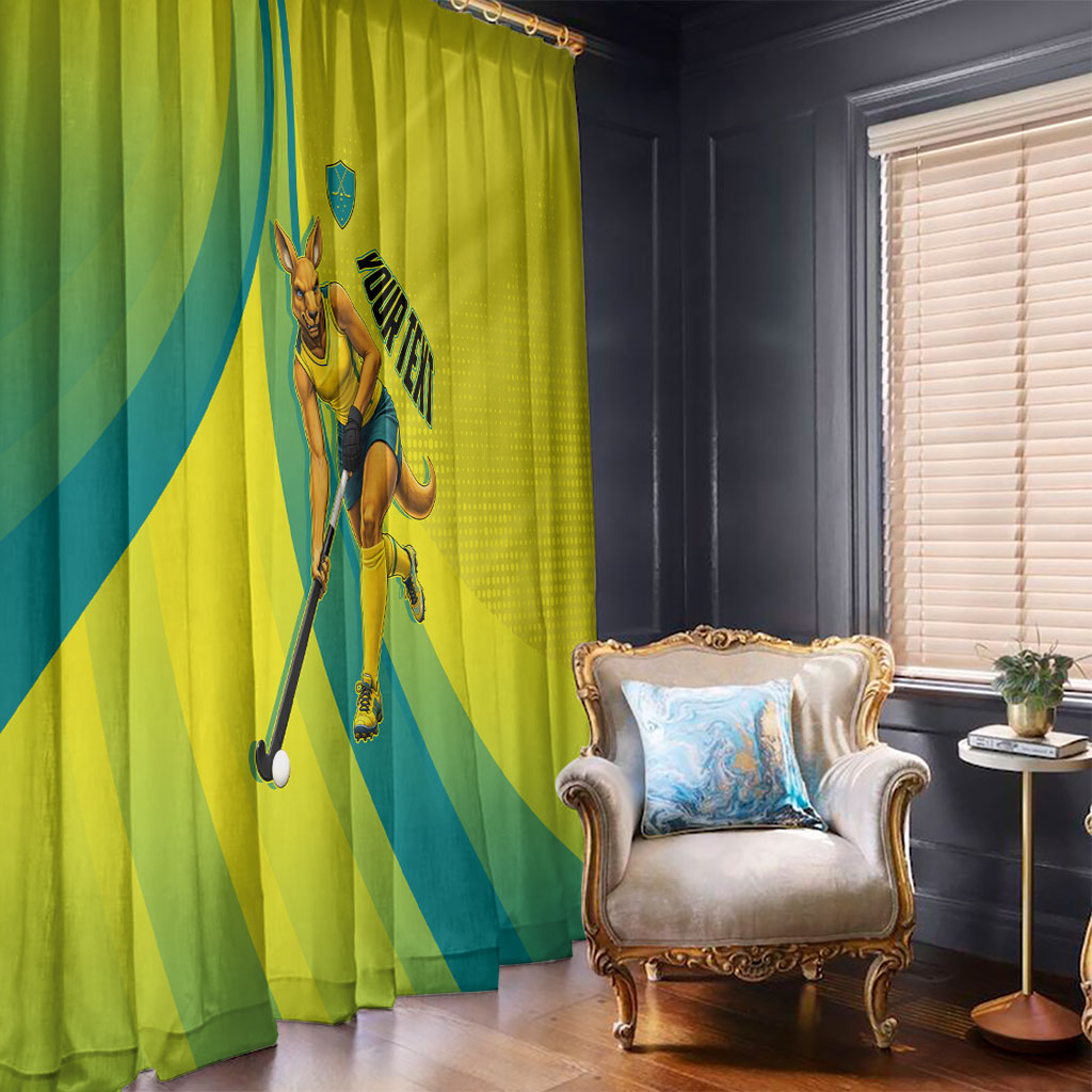 Personalised Hockeyroos Kangaroo Field Hockey Window Curtain Dynamic Australia Green Gold Athlete Mascot Design