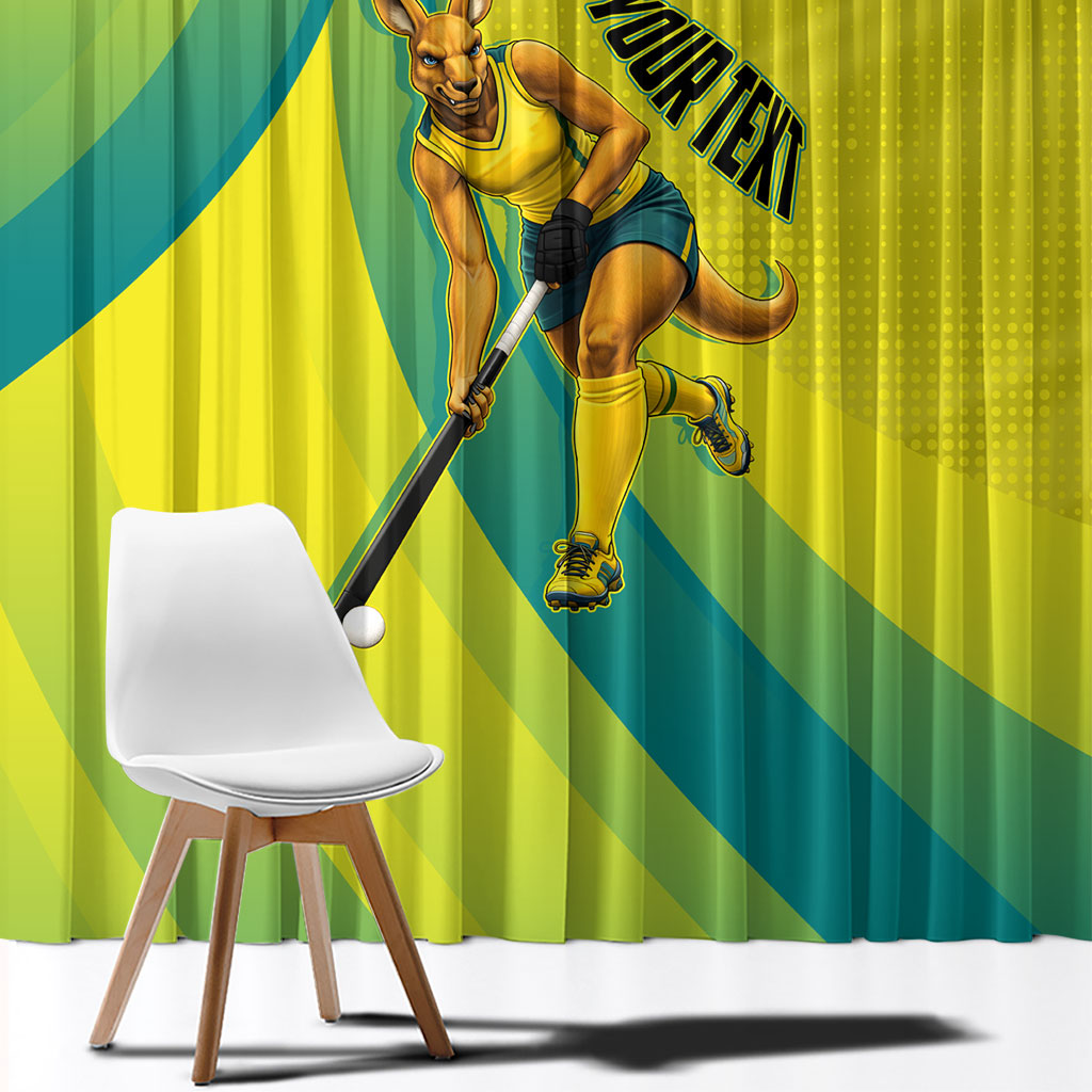 Personalised Hockeyroos Kangaroo Field Hockey Window Curtain Dynamic Australia Green Gold Athlete Mascot Design