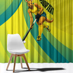 Personalised Hockeyroos Kangaroo Field Hockey Window Curtain Dynamic Australia Green Gold Athlete Mascot Design