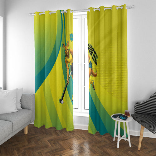 Personalised Hockeyroos Kangaroo Field Hockey Window Curtain Dynamic Australia Green Gold Athlete Mascot Design