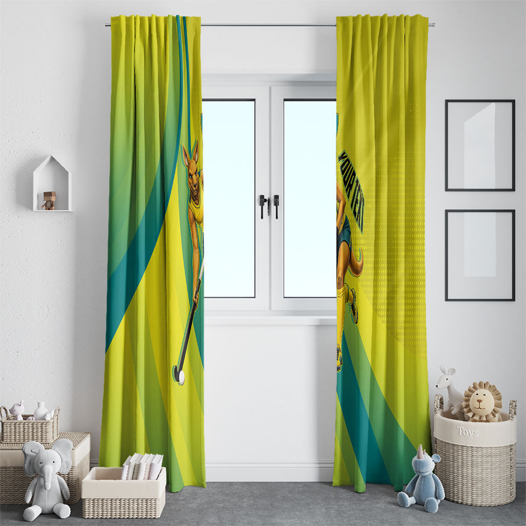 Personalised Hockeyroos Kangaroo Field Hockey Window Curtain Dynamic Australia Green Gold Athlete Mascot Design