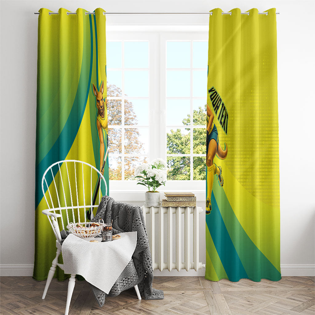 Personalised Hockeyroos Kangaroo Field Hockey Window Curtain Dynamic Australia Green Gold Athlete Mascot Design