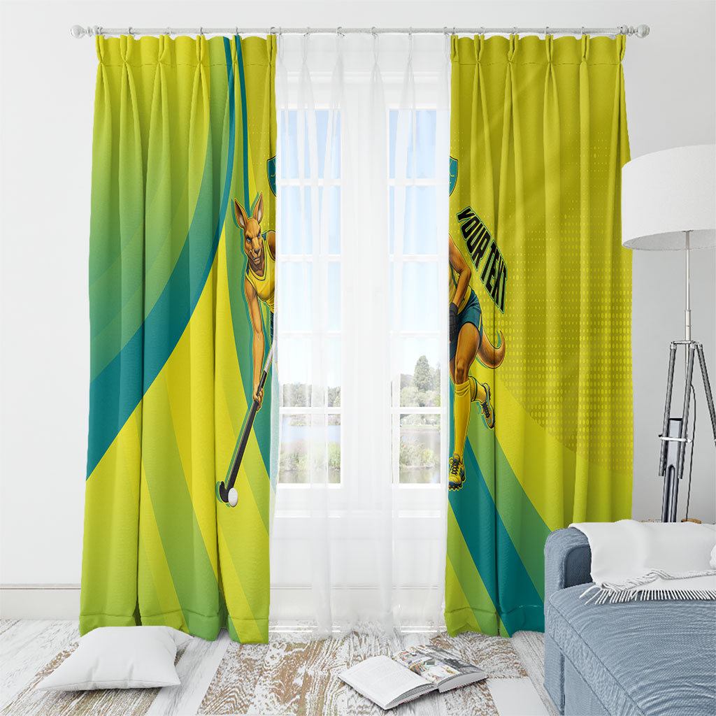 Personalised Hockeyroos Kangaroo Field Hockey Window Curtain Dynamic Australia Green Gold Athlete Mascot Design
