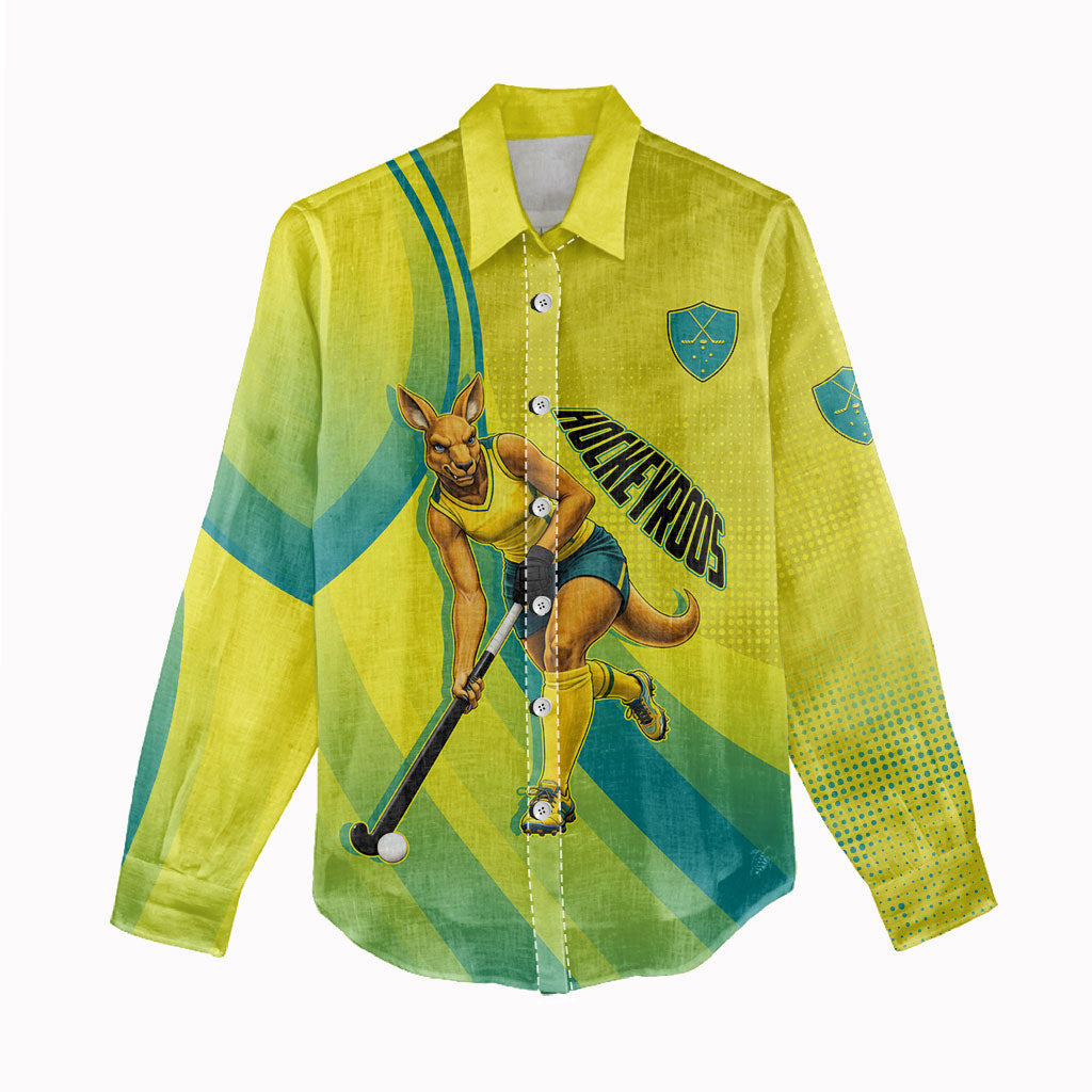 Personalised Hockeyroos Kangaroo Field Hockey Women Casual Shirt Dynamic Australia Green Gold Athlete Mascot Design