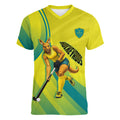 Personalised Hockeyroos Kangaroo Field Hockey Women V-Neck T-Shirt Dynamic Australia Green Gold Athlete Mascot Design