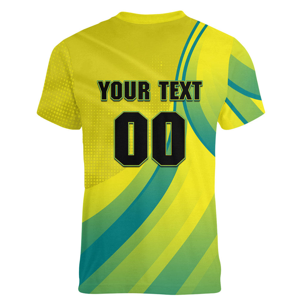 Personalised Hockeyroos Kangaroo Field Hockey Women V-Neck T-Shirt Dynamic Australia Green Gold Athlete Mascot Design