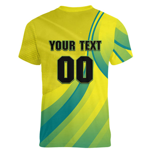 Personalised Hockeyroos Kangaroo Field Hockey Women V-Neck T-Shirt Dynamic Australia Green Gold Athlete Mascot Design