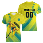 Personalised Hockeyroos Kangaroo Field Hockey Women V-Neck T-Shirt Dynamic Australia Green Gold Athlete Mascot Design