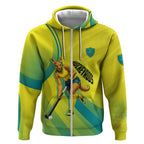Personalised Hockeyroos Kangaroo Field Hockey Zip Hoodie Dynamic Australia Green Gold Athlete Mascot Design