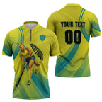 Personalised Hockeyroos Kangaroo Field Hockey Zipper Polo Shirt Dynamic Australia Green Gold Athlete Mascot Design