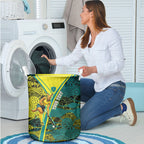 Custom Hockeyroos Kangaroo Field Hockey Laundry Basket Aboriginal Pattern Green Gold Dynamic Athlete Design