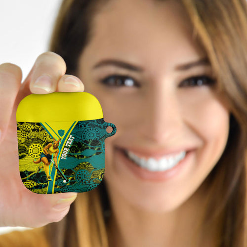 Custom Hockeyroos Kangaroo Field Hockey AirPods Case Aboriginal Pattern Green Gold Dynamic Athlete Design