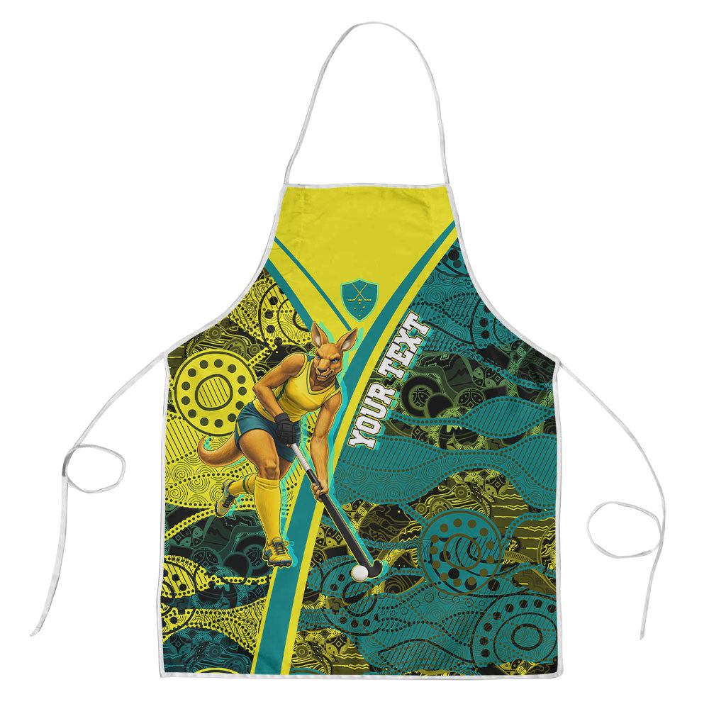 Custom Hockeyroos Kangaroo Field Hockey Apron Aboriginal Pattern Green Gold Dynamic Athlete Design