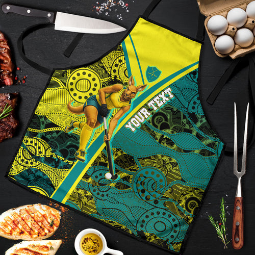 Custom Hockeyroos Kangaroo Field Hockey Apron Aboriginal Pattern Green Gold Dynamic Athlete Design
