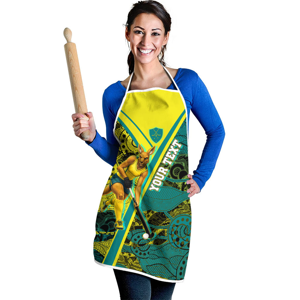 Custom Hockeyroos Kangaroo Field Hockey Apron Aboriginal Pattern Green Gold Dynamic Athlete Design