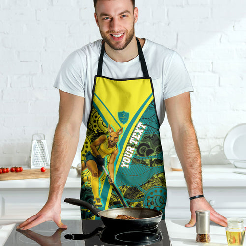 Custom Hockeyroos Kangaroo Field Hockey Apron Aboriginal Pattern Green Gold Dynamic Athlete Design
