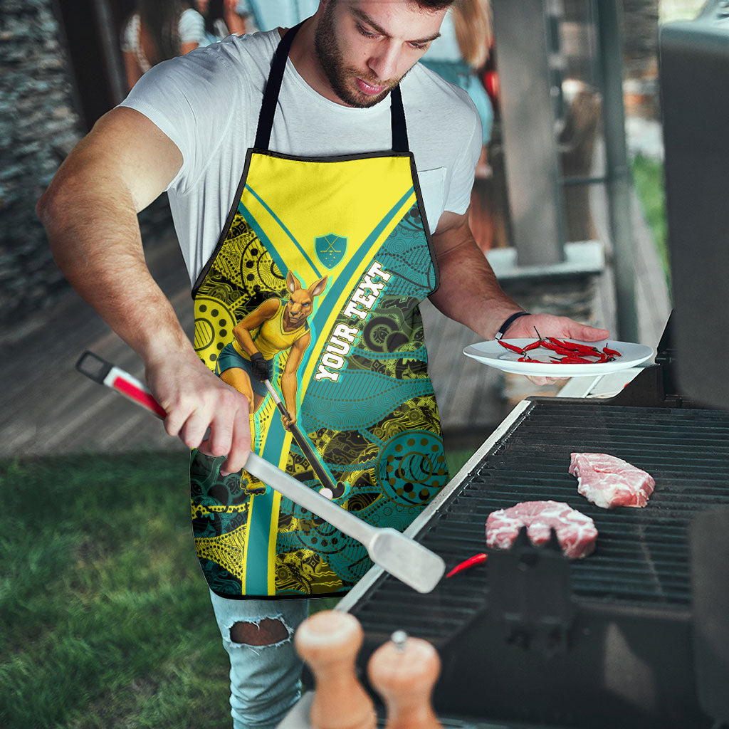 Custom Hockeyroos Kangaroo Field Hockey Apron Aboriginal Pattern Green Gold Dynamic Athlete Design