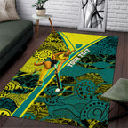Custom Hockeyroos Kangaroo Field Hockey Area Rug Aboriginal Pattern Green Gold Dynamic Athlete Design