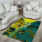 Custom Hockeyroos Kangaroo Field Hockey Area Rug Aboriginal Pattern Green Gold Dynamic Athlete Design