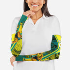 Custom Hockeyroos Kangaroo Field Hockey Arm Sleeves Aboriginal Pattern Green Gold Dynamic Athlete Design