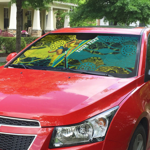 Custom Hockeyroos Kangaroo Field Hockey Auto Sun Shade Aboriginal Pattern Green Gold Dynamic Athlete Design
