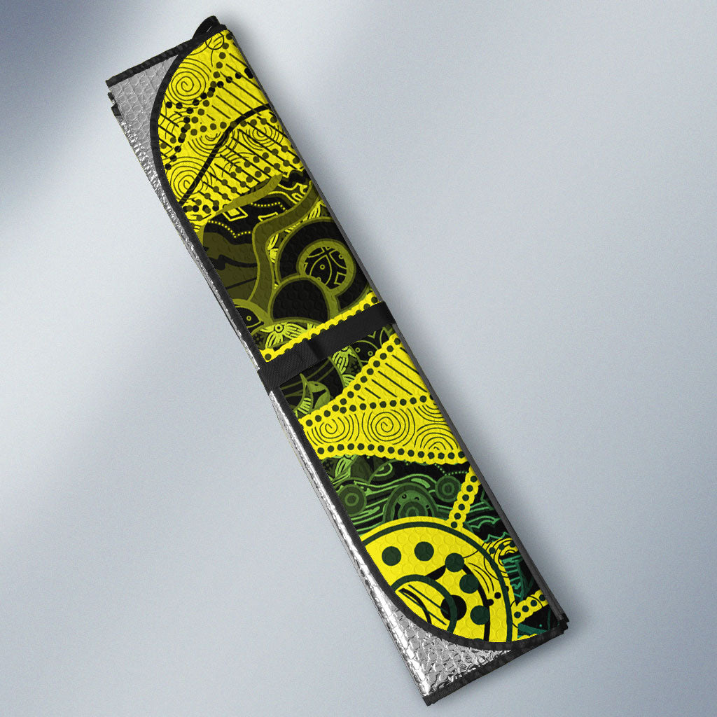 Custom Hockeyroos Kangaroo Field Hockey Auto Sun Shade Aboriginal Pattern Green Gold Dynamic Athlete Design