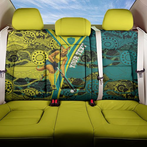Custom Hockeyroos Kangaroo Field Hockey Back Car Seat Cover Aboriginal Pattern Green Gold Dynamic Athlete Design