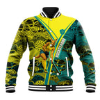 Custom Hockeyroos Kangaroo Field Hockey Baseball Jacket Aboriginal Pattern Green Gold Dynamic Athlete Design