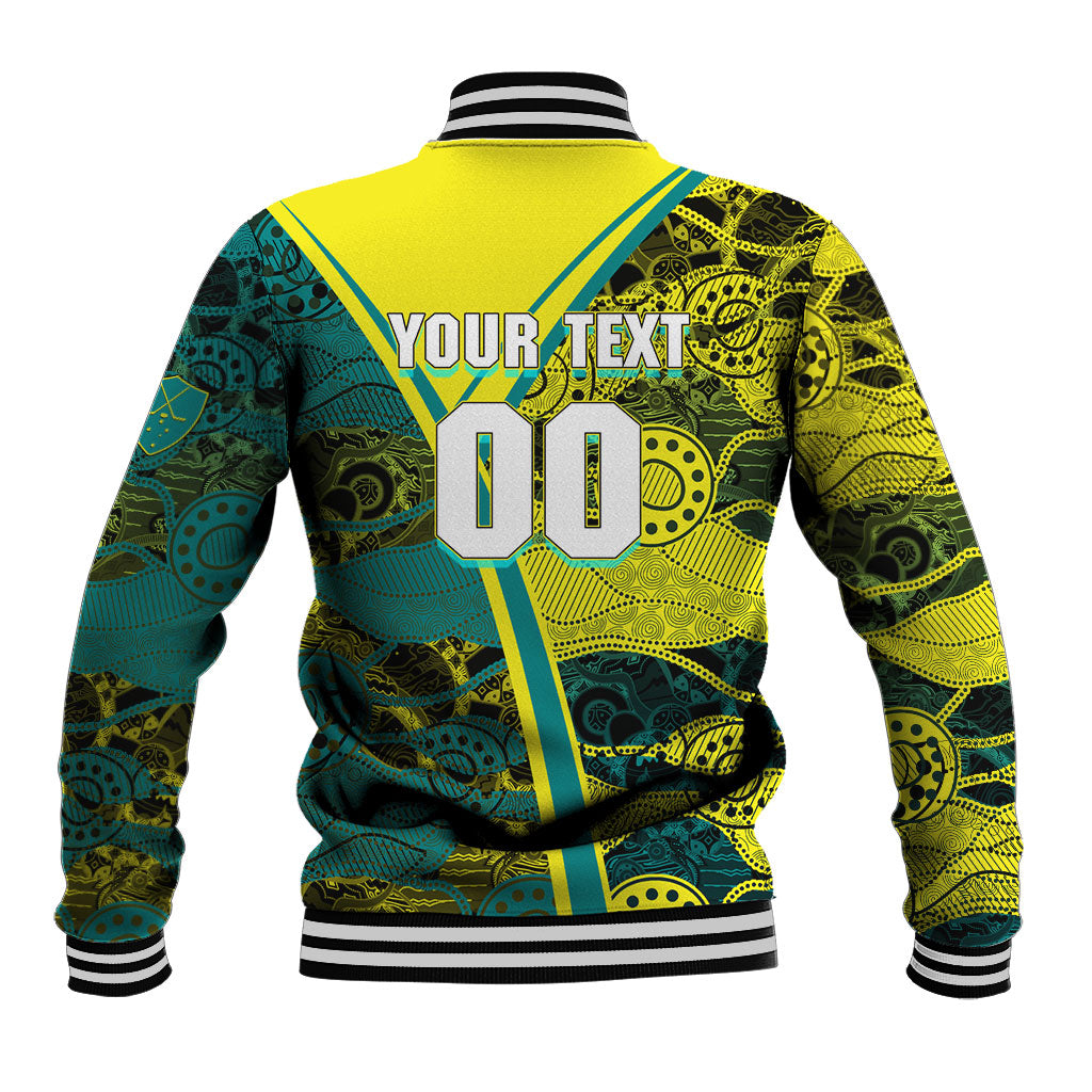 Custom Hockeyroos Kangaroo Field Hockey Baseball Jacket Aboriginal Pattern Green Gold Dynamic Athlete Design
