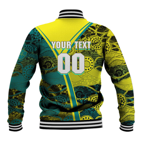 Custom Hockeyroos Kangaroo Field Hockey Baseball Jacket Aboriginal Pattern Green Gold Dynamic Athlete Design