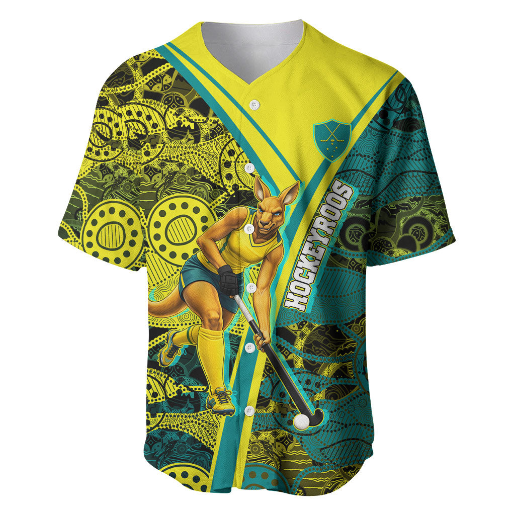 Custom Hockeyroos Kangaroo Field Hockey Baseball Jersey Aboriginal Pattern Green Gold Dynamic Athlete Design