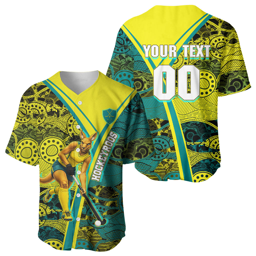 Custom Hockeyroos Kangaroo Field Hockey Baseball Jersey Aboriginal Pattern Green Gold Dynamic Athlete Design
