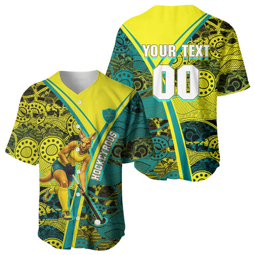 Custom Hockeyroos Kangaroo Field Hockey Baseball Jersey Aboriginal Pattern Green Gold Dynamic Athlete Design